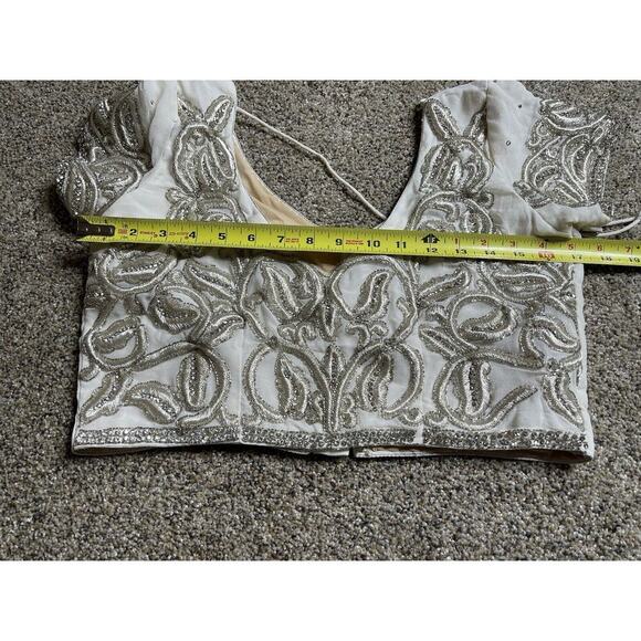 Vintage Cream White Beaded Embroidered Metallic Cropped Top Size Small - Picture 5 of 6